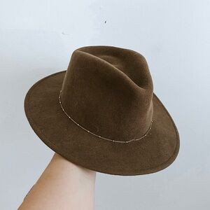 Van Palma by Anthropologie Wool Felt Gold Beaded Brown Fedora Hat Womens